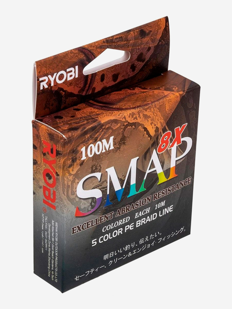 Шнур плетеный для рыбалки Ryobi SMAP PE8X, 100м, 0,235мм, 14кг, мультиколор