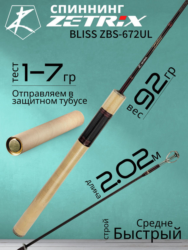 Спиннинг для рыбалки Zetrix BLISS ZBS-672UL 2.02м 1-7гр