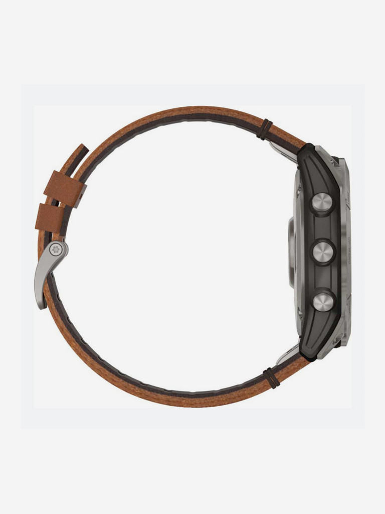 Спортивные титановые наручные часы Garmin Fenix 7X Sapphire Solar с коричневым кожаным ремешком