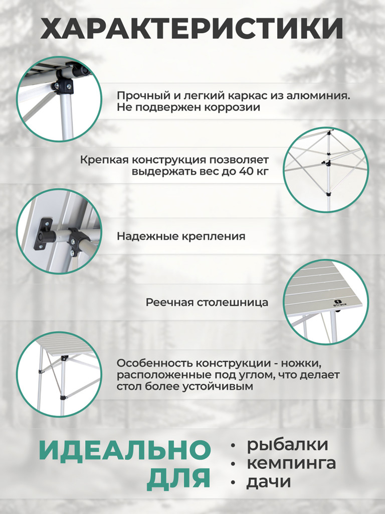 Стол кемпинговый BTrace складной Quick table 70