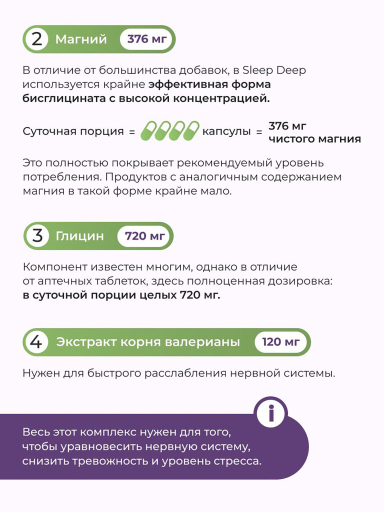 Sleep Deep комплекс для сна (магний, глицин, валериана) Nooteria Labs, 80 капсул