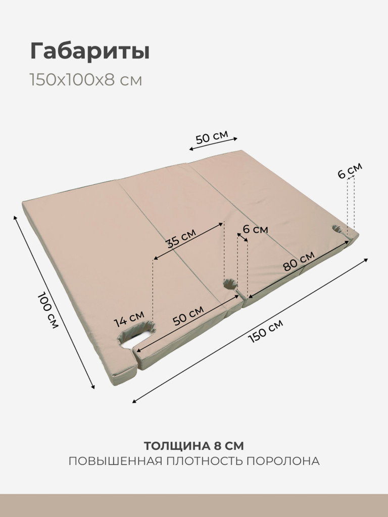 Мат с выемками для шведской стенки 150х100х8 см складной детский ROMANA