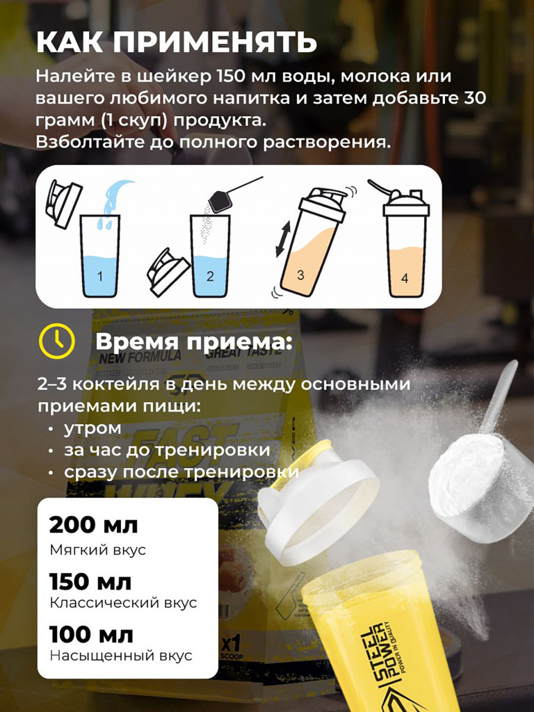 Сывороточный протеин Steelpower Fast Whey, пакет 450 г, Ваниль