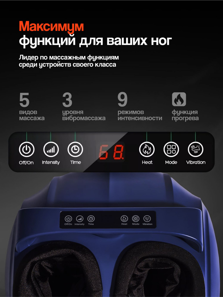 Массажер для ног электрический GESS Frant с 5 видами массажа и 9 режимами интенсивности