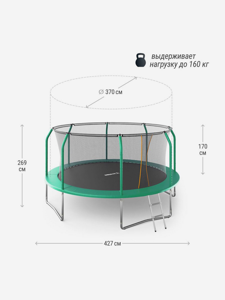 Батут каркасный UNIX Line Supreme Basic 14 ft, диаметр 427 см, до 160 кг